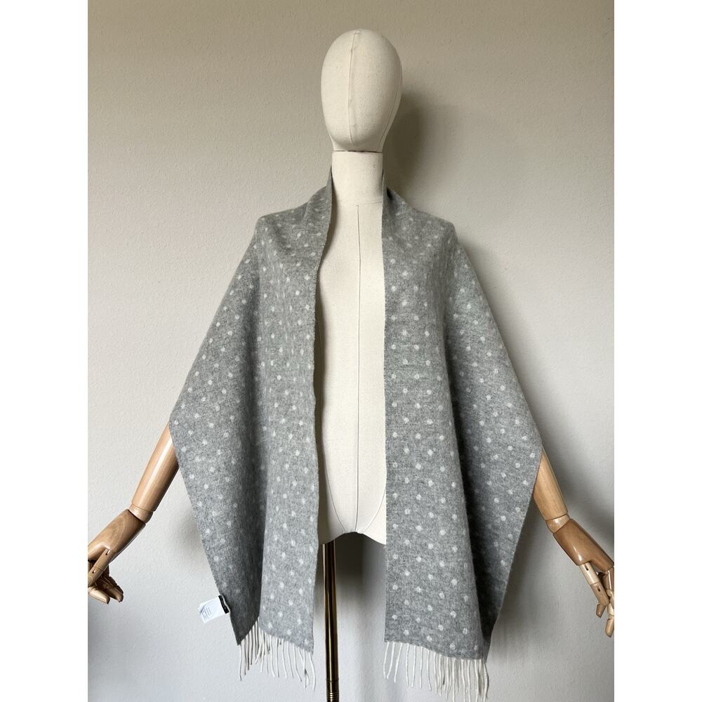 RARE Jcrew Polka Dot 100% Cashmere Grey Scarf Reversible 72” X 16”